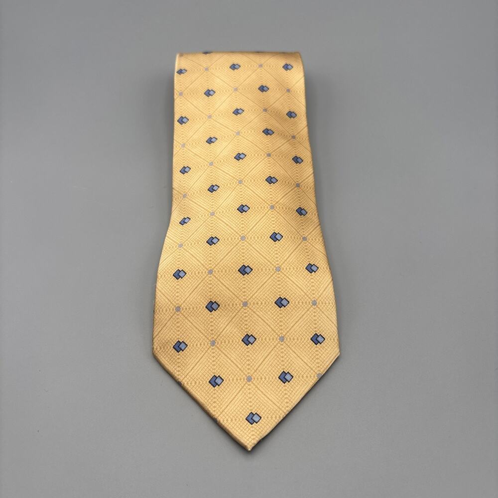 Crazy Horse Men’s Gold & Blue Designer 100% Silk Claiborne Necktie